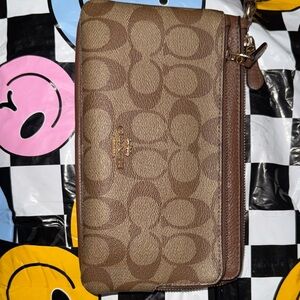 Coach Brown Signature Zip Wristlet Wallet
